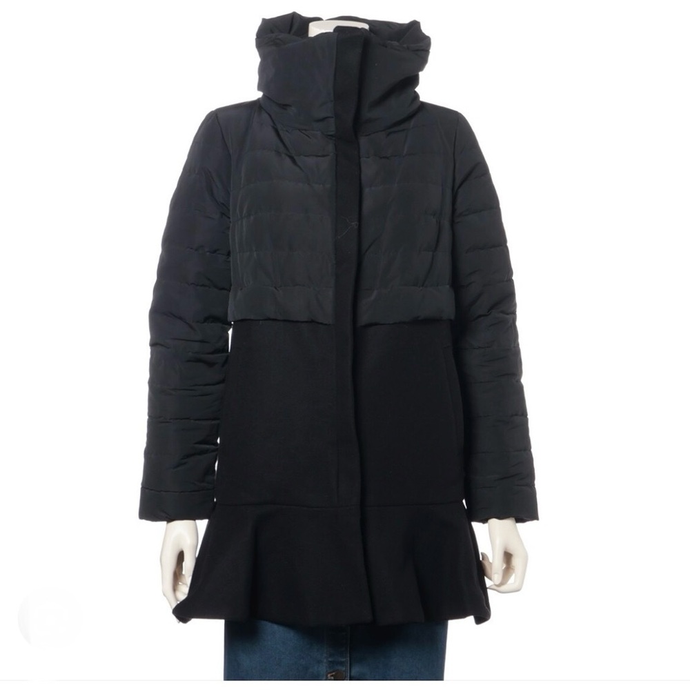 Moncler Rosier Jacket Coat Brushed Wool Down Padded Peplum Hem Black Authentic - Picture 3 of 13
